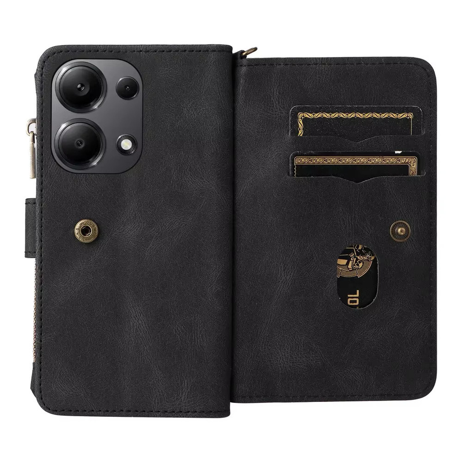 Xiaomi Brieftaschenhülle mit Reißverschluss für Redmi Note 13 Pro 14S 15 Pro Plus 14C 15C aus Leder in Rot und Schwarz mit 15 Kartenfächern - Bild 2