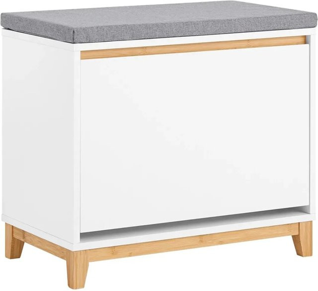 SoBuy Schuhkipper Schuhbank mit Sitzkissen FSR191-WN in Weiß und Bambus, B/T/H: 115 x 34 x 60 cm - Bild 1