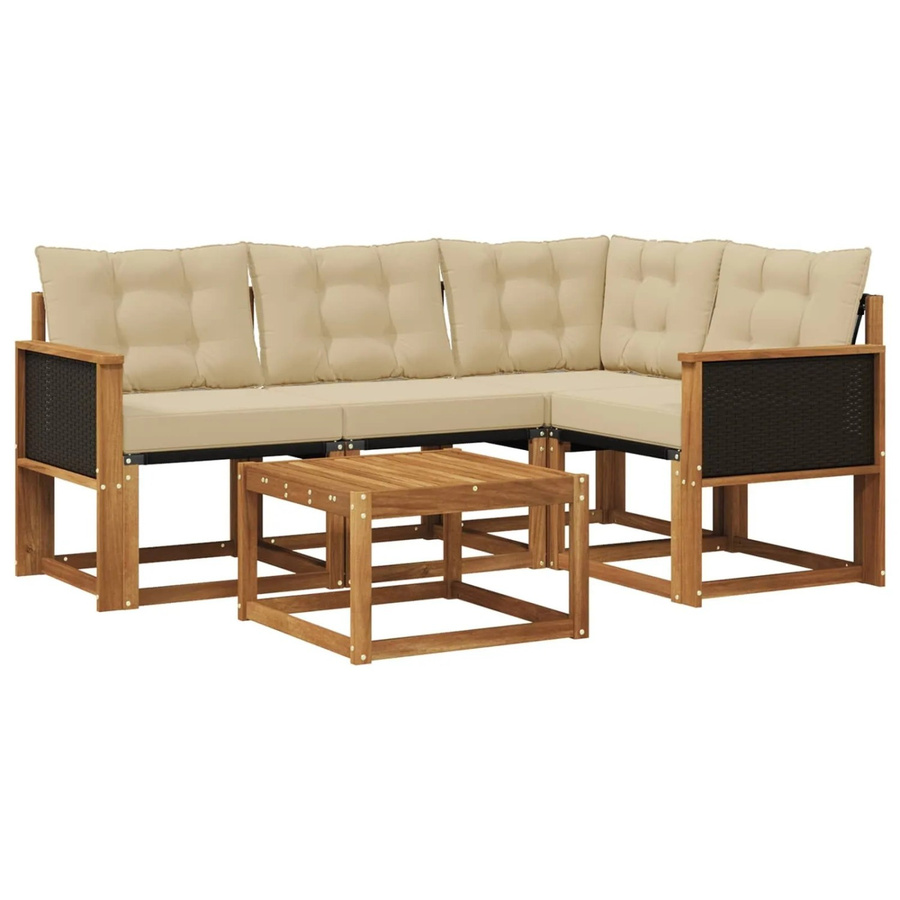 vidaXL Outdoor-Sofagarnitur L-Form aus Akazienholz mit 5 Kissen in Natur und Beige - Bild 2