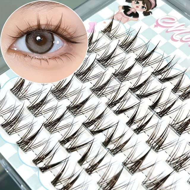 Mixiaohe Cluster-Wimpern, Hellbraun, 48 Stück, C-Curl, 10-13mm - Bild 1