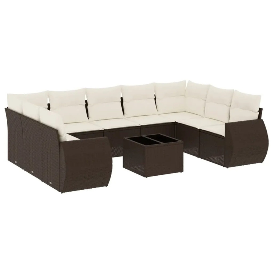 vidaXL 10-teilige Garten-Sofagarnitur aus Poly-Rattan in Braun mit cremeweißen Kissen - Bild 2