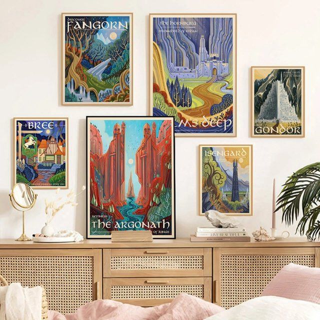 Retro Leinwand Poster Mordor Schloss Wandbild im Vintage Film Stil für dein Zuhause - Bild 1