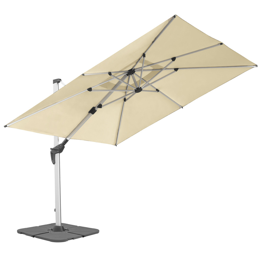 anndora Ampelschirm Natural Weiß mit 4 Betonplatten, 3x3m quadratisch, Aluminiumgestänge, 360 Grad drehbar und senkrecht neigbar - Bild 1