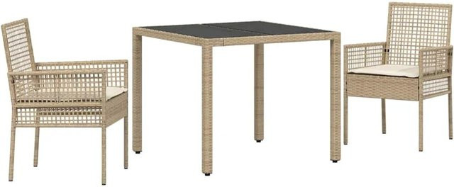 vidaXL Garten Essgruppe 3-teilig aus Poly Rattan und Glas in Beige mit modernem Design - Bild 1