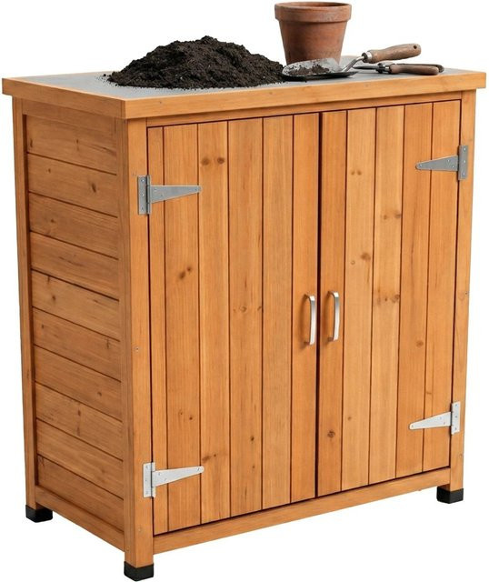 Relaxdays Pflanztisch aus Tannenholz und verzinktem Stahl mit Unterschrank in Orange, B/T/H: 90 x 75 x 40 cm - Bild 1