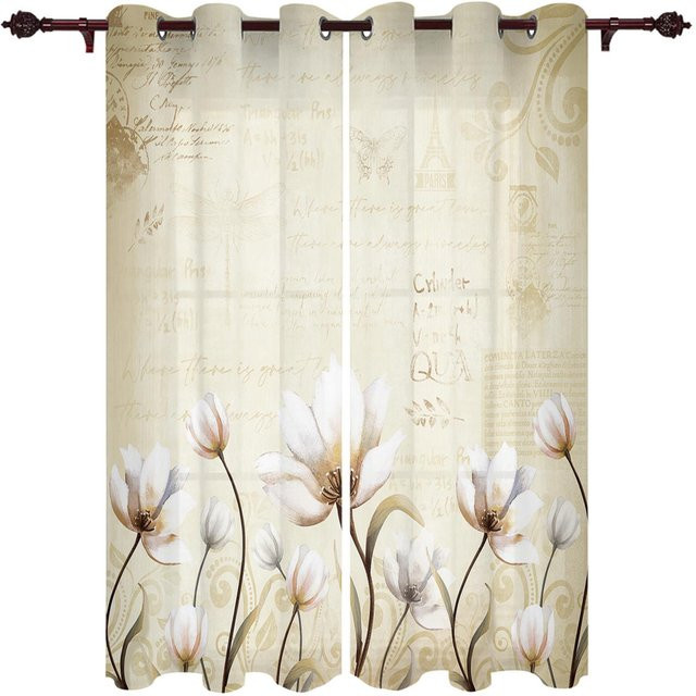 Super Six Vintage Vorhang mit Tulpenblumen und Schmetterlingen, halbtransparentes Dekovolt aus Polyester, Multicolour, Breite: 135 cm, Höhe: 60 cm - Bild 1