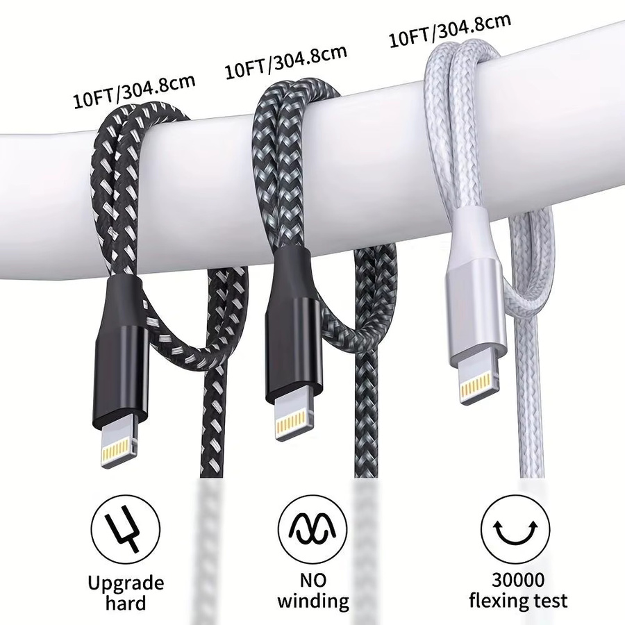 LAIHONEN Nylon Lightning Kabel für iOS zum schnellen Laden und für die Datenübertragung in Schwarz oder Weiß - Bild 2