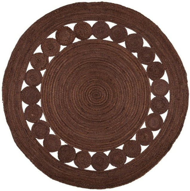 Handgefertigter runder Jute-Teppich von King of the Jute Rugs in Braun, Durchmesser: 120 cm - Bild 1