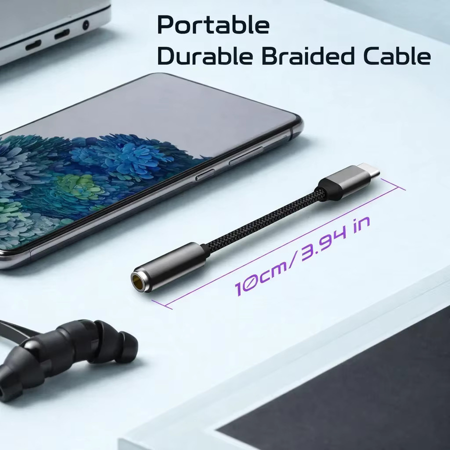 Parallel World USB-C auf 3,5 mm Audio-Adapter mit DAC HiFi Kopfhöreranschluss, Typ-C zu Aux Konverter in Schwarz - Bild 5