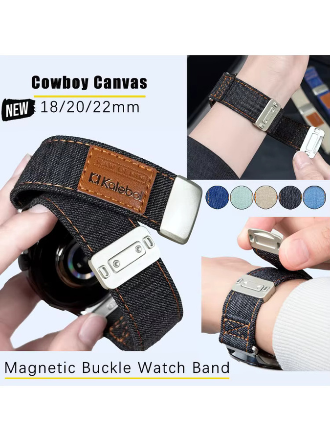 OAKCHARM Uhrenarmband Denim-Canvas, Schwarz, Unisex, 18/20/22 mm - Bild 6
