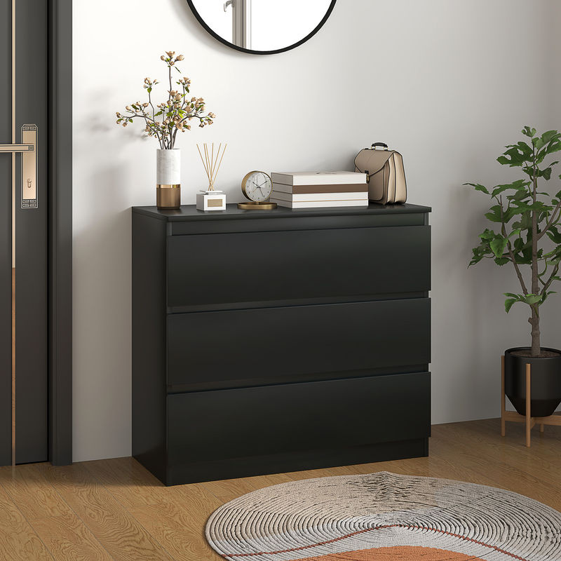 HOMCOM Kommode mit 3 Schubladen in Schwarz, modernes Aufbewahrungsmöbel mit Soft-Close-Mechanismus, B/T/H: 80 x 39 x 73 cm - Bild 2