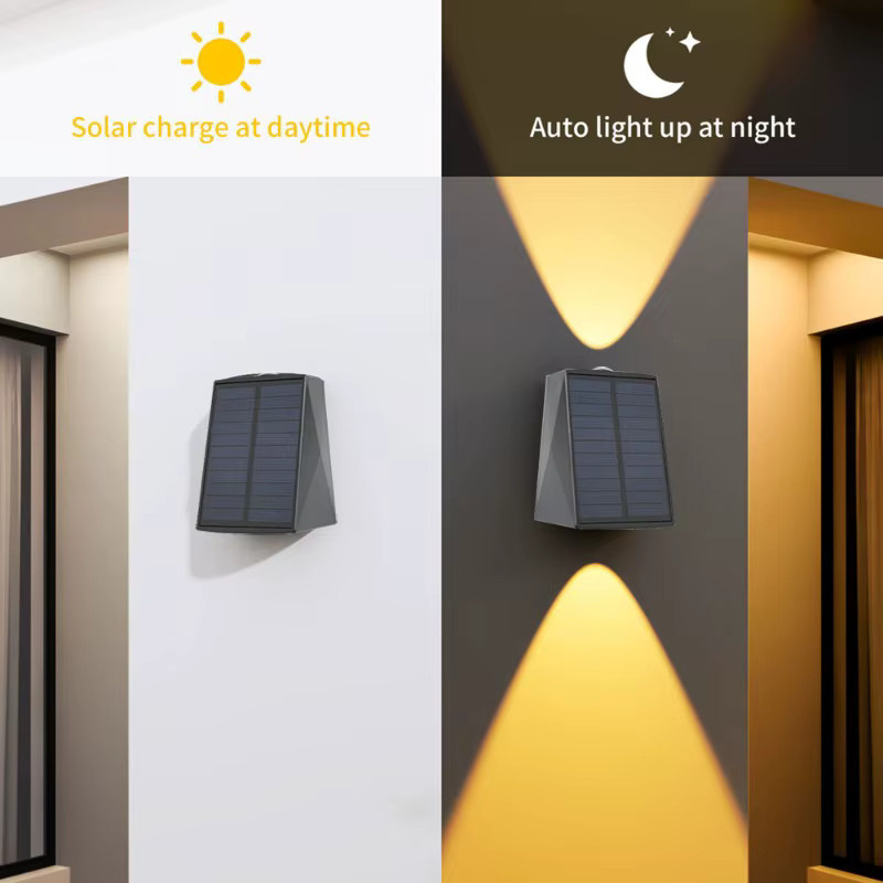 ZTree Solar-Wandleuchten für den Außenbereich, LED, Warmweiß 3000 K, Up-Down Licht, IP65 Wasserdicht, Schwarz - Bild 2