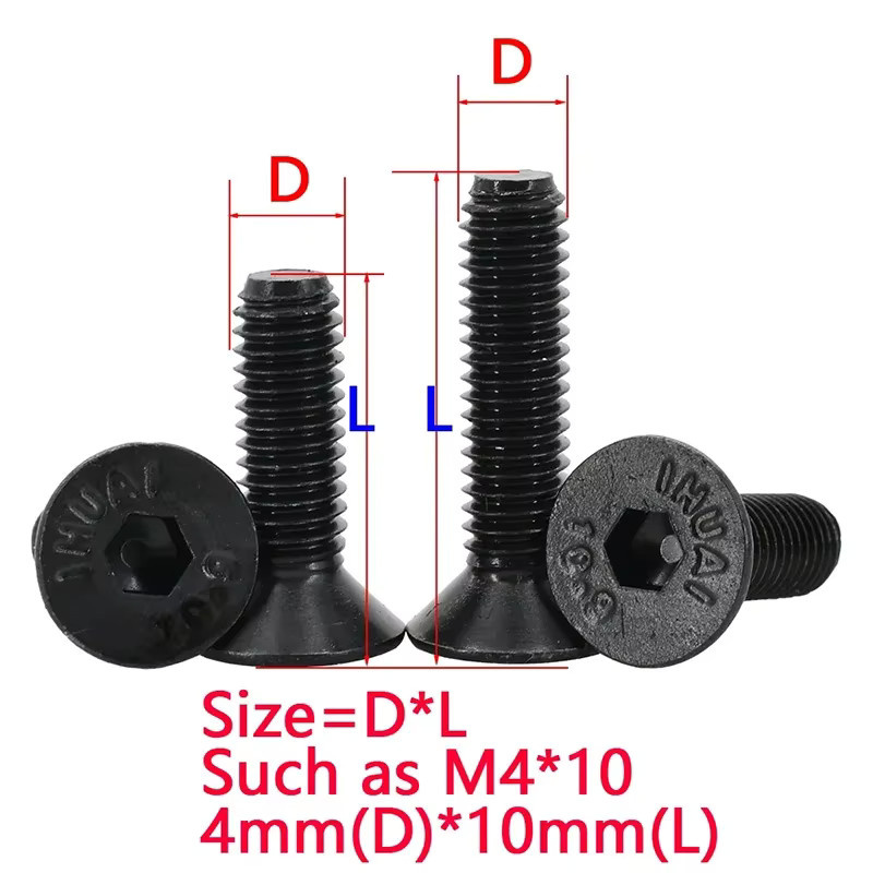 YMAX Innensechskantschrauben Set aus Kohlenstoffstahl G10,9 mit Flachkopf, M2 bis M6 inklusive Muttern und Unterlegscheiben - Bild 5