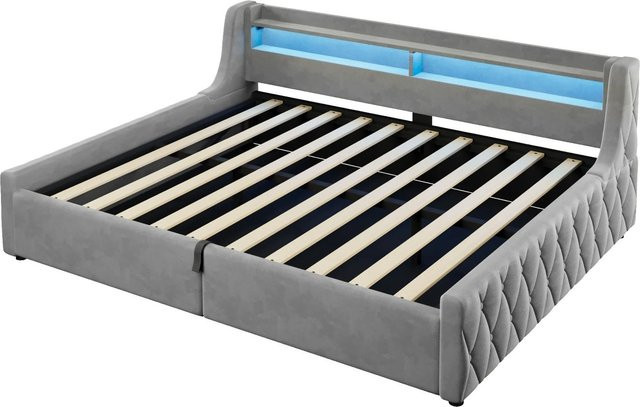 Merax Samtbett mit Stauraum und LED-Beleuchtung in Grau, B/T/H: 140 x 200 x 155 cm - Bild 1