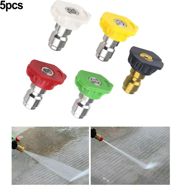 VIBRATITE 5er Set Hochdruckreiniger Sprühdüsen mit Schnellverbindungsadapter für Gartenbewässerung, Multicolor, 1/4 Zoll - Bild 1
