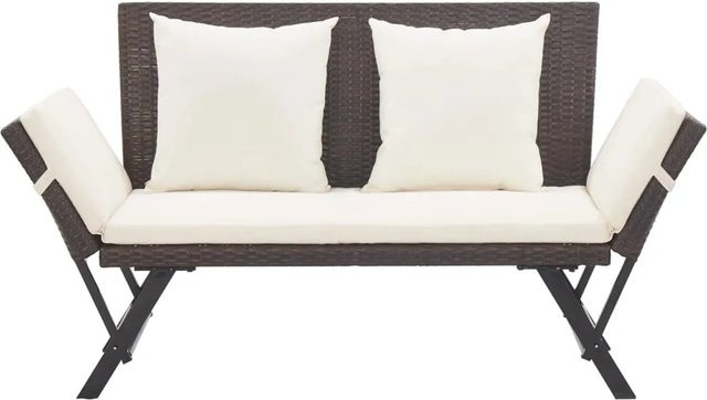 vidaXL Gartenbank aus Poly Rattan mit Auflagen in Braun und Weiß - Bild 1