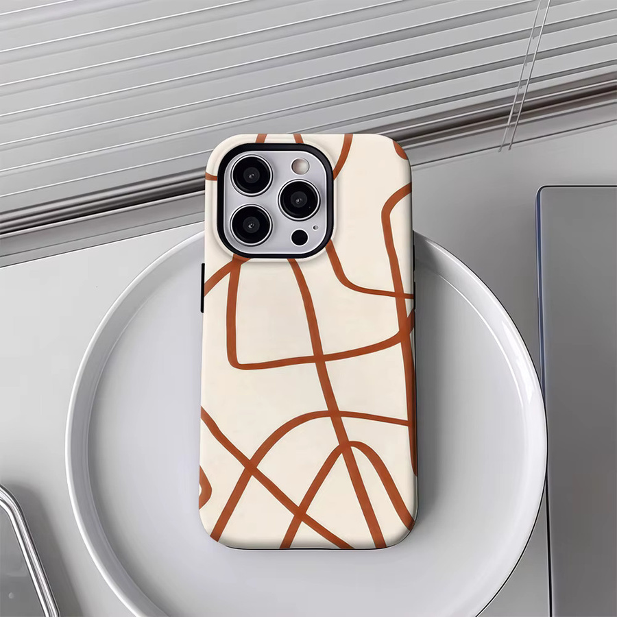 Potdemiel Handyhülle mit abstrakten Rost-Kurven in Beige für iPhone 17 16 15 14 13 12 Pro Max Plus mit doppelschichtiger Rückseite - Bild 3