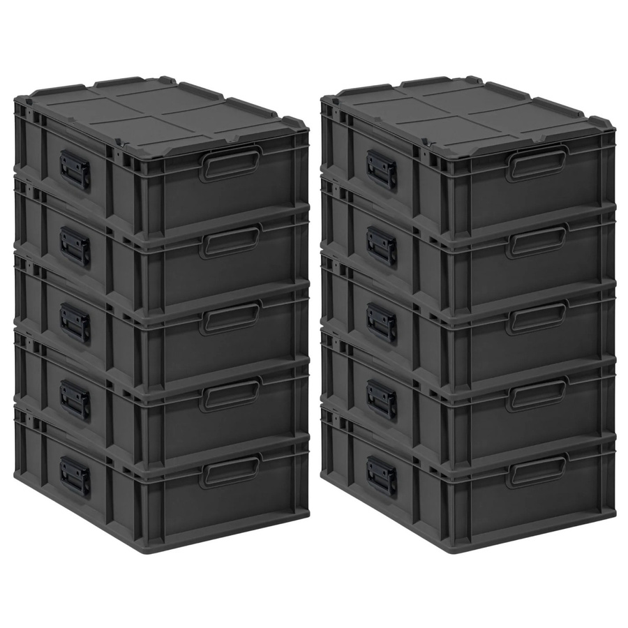 PROREGAL Eurobox Nextgen Portable Transportbox im 10er Set, Schwarz, H x B x T: 18,5 x 40 x 60 cm, 34 Liter pro Behälter - Bild 2