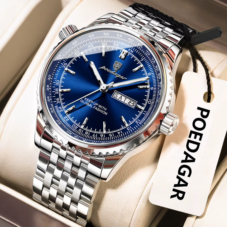 POEDAGAR Armbanduhr Edelstahl, Quarz, Blau, Herren - Bild 2
