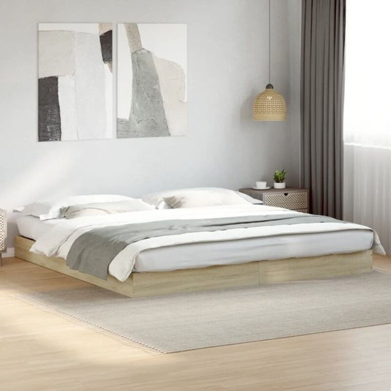 Vidaxl Doppelbett Bettgestell aus Holzwerkstoff in Sonoma-Eiche Natur, B: 180 cm, L: 200 cm - Bild 1