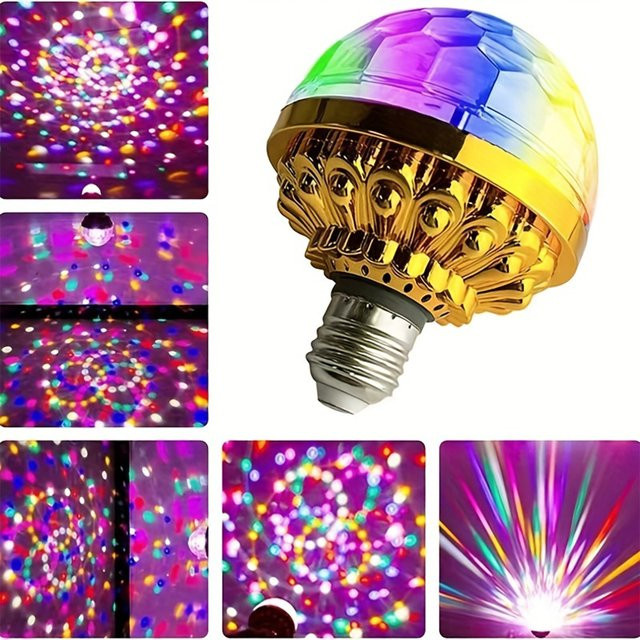 RGB LED Projektor Lampe E27 mit rotierendem Licht für Party und Disco, Mehrfarbig - Bild 1