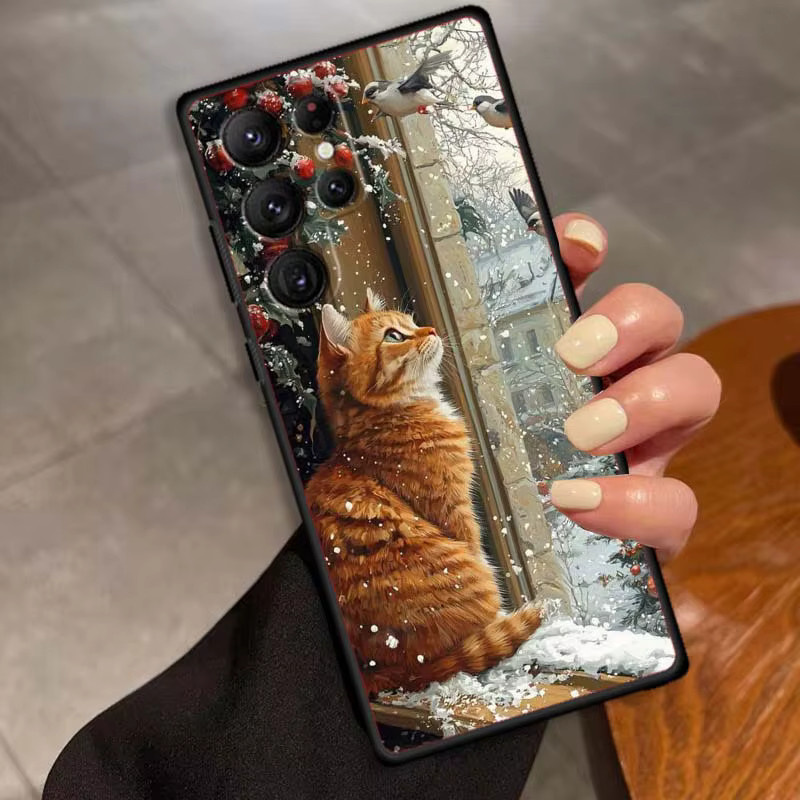 Handyhülle mit Cartoon-Katzen-Illustration für Samsung Galaxy S26 S25 S24 S23 S22 S21 S20 Ultra Plus FE 5G in Schwarz aus weichem TPU - Bild 4