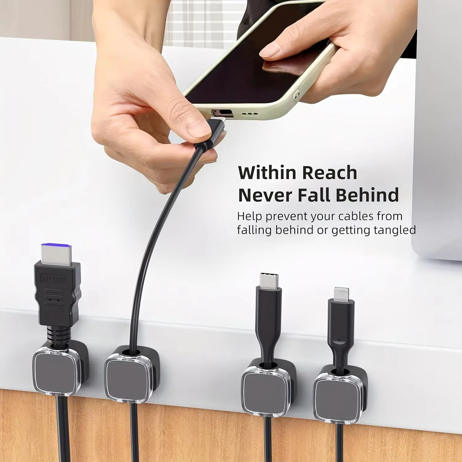 NNBILI 6 Stück magnetische Kabelmanagement-Clips in Mehrfarbig für Schreibtisch und Wand zur Organisation von Telefonkabeln und Ladegeräten - Bild 4