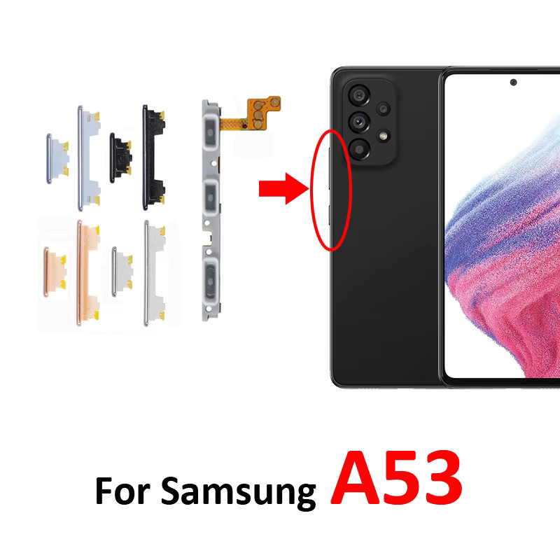 Samsung Galaxy A53 5G Ersatzteil-Set: Externe Tasten für Ein/Aus und Lautstärke sowie internes Flexkabel in Blau und Multicolour - Bild 2