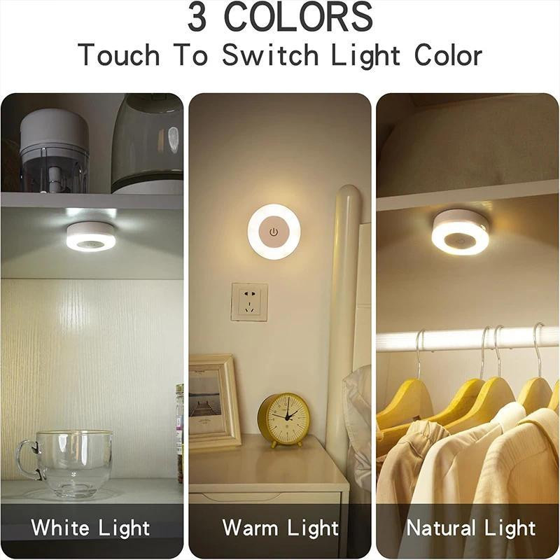 Meiteai-Home LED Nachtlicht mit Touch-Sensor, USB-wiederaufladbare runde Wandleuchte in Weiß, dimmbar und magnetisch für Flur und Schlafzimmer - Bild 7