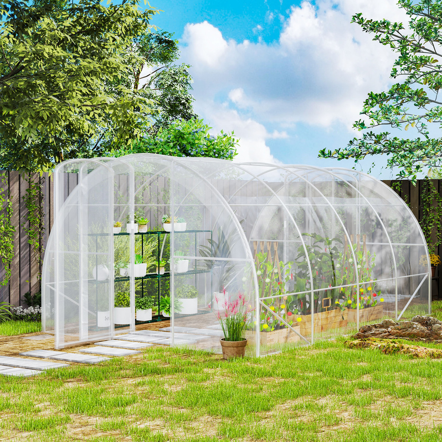 Outsunny Garten-Tunnelgewächshaus mit 2 Scharniertüren und transparenten Fenstern, B/T/H: 4 x 3 x 2 m - Bild 2