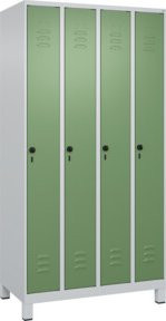 C+P Spind Classic PLUS Garderobenschrank mit 4 Abteilen, grau und grün, Stahl lackiert, mit Sicherheits-Drehriegel und 3 Garderobenhaken, H x B x T: 195 x 100 x 50 cm - Bild 1