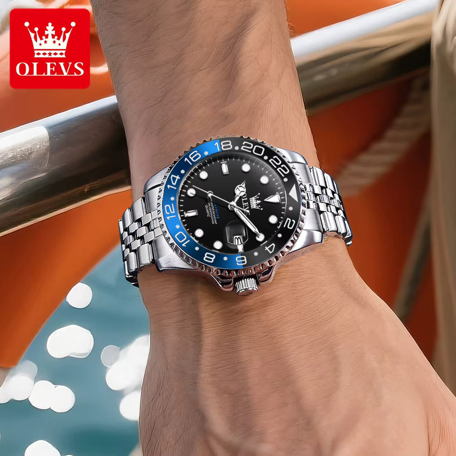 OLEVS Armbanduhr Quarz, Edelstahl, Schwarz, Herren - Bild 3