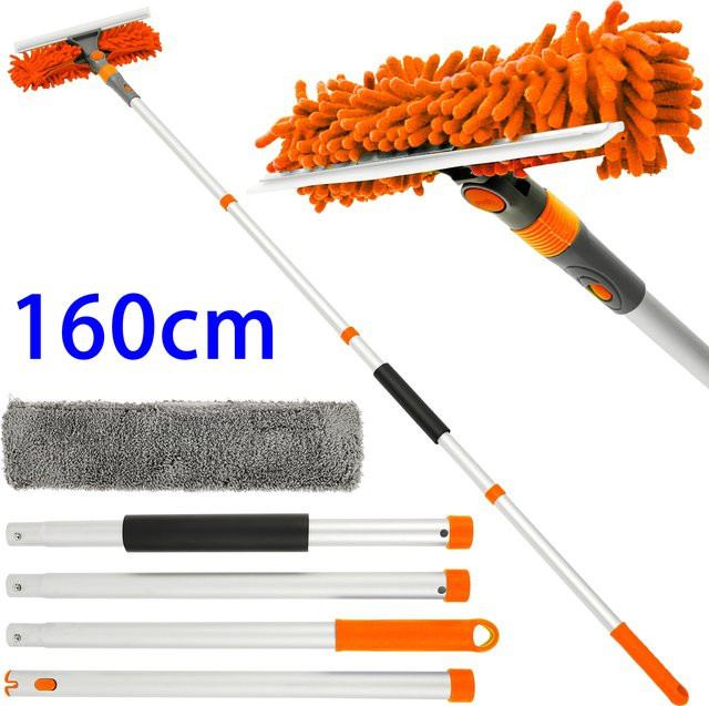 Willstar Fensterreinigungswerkzeug mit ausziehbarem Griff und drehbarer Doppelklinge in Orange inklusive Rakel und Wischer - Bild 1