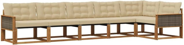 vidaXL Outdoor-Sofagarnitur L-Form aus Akazienholz mit Kissen, Beige und Natur, 6-teilig - Bild 1
