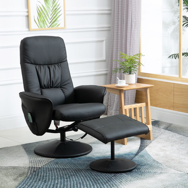HOMCOM Relaxsessel mit Hocker und Massagefunktion in Schwarz aus Kunstleder, B/T/H: 76 x 81 x 105 cm - Bild 2