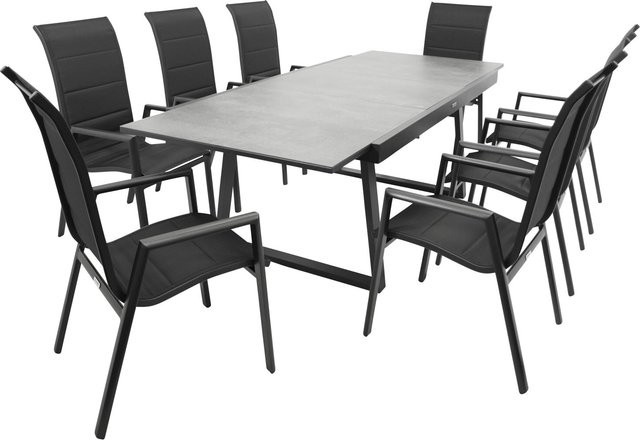 DEGAMO Gartenmöbel Garnitur REIMS 9-teilig aus Alu, Glas und Kunstgewebe in Schwarz - Bild 1
