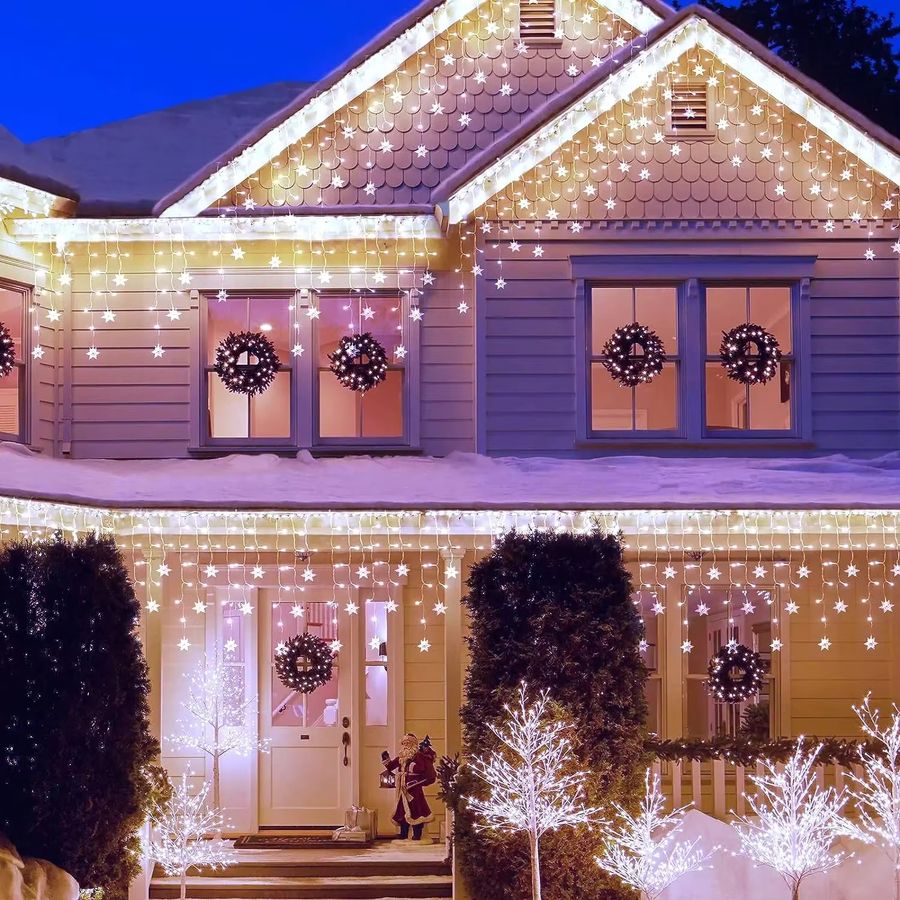 4M Weihnachtsdekoration Schneeflocke und Eisstreifen Lichterkette mit 96 LEDs für die Indoor-Dekoration - Bild 2