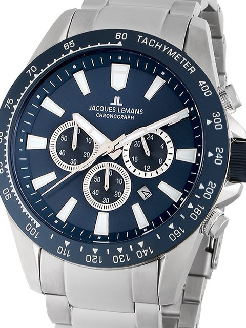 Jacques Lemans Chronograph, Quarz, Edelstahl, Blau, 48 mm, Herren - Bild 1