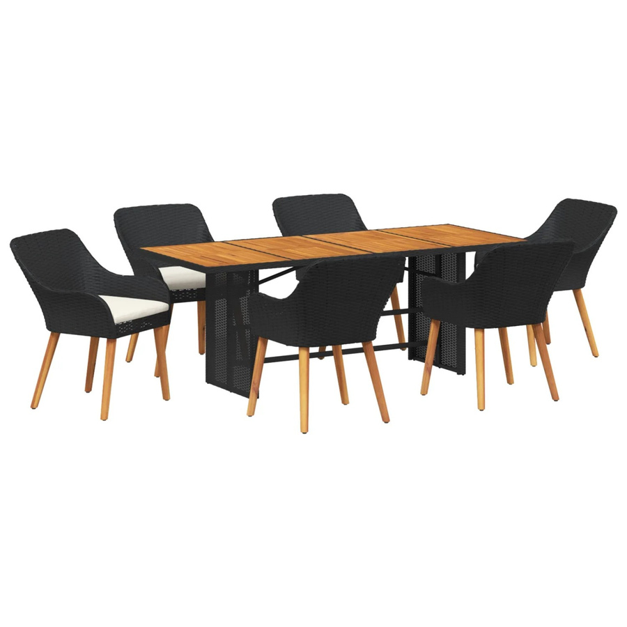 vidaXL 7-teilige Garten Essgruppe aus Poly-Rattan und Akazienholz in Schwarz - Bild 2