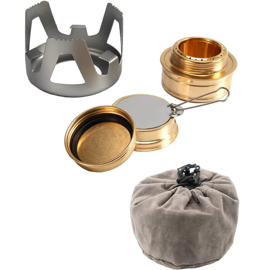 YTYIN Mini Spiritus-Alkoholofen Set aus Messing in Gold für Outdoor und Camping mit abnehmbarem Topfständer - Bild 3