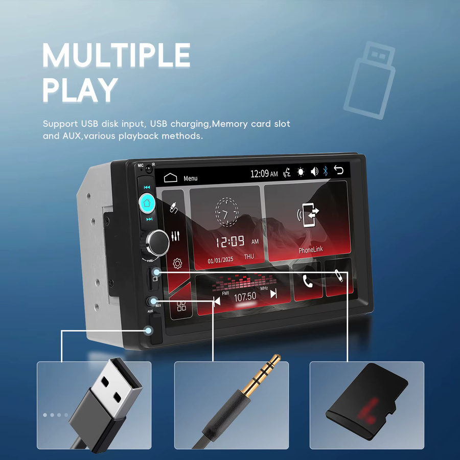 Podofo Multimedia-Autoradio mit 7 Zoll Touchscreen, Bluetooth, Mirror Link und FM-Radio in Schwarz - Bild 2