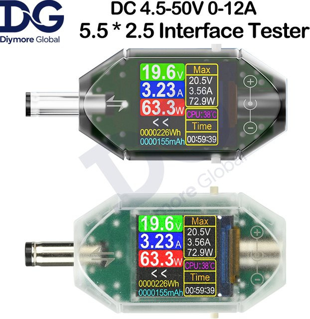 Diymore DT550 Digitalvoltmeter Amperemeter Leistungsmesser mit DC 5,5 x 2,5 Schnittstelle für 4,5–50 V und 0–12 A - Bild 1