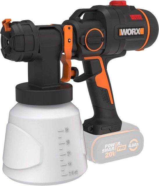 Worx Farbsprühgerät WX020.9 HVLP mit einstellbarem Sprühbild und abnehmbarem Behälter, 20 V (ohne Akku und Ladegerät) - Bild 1