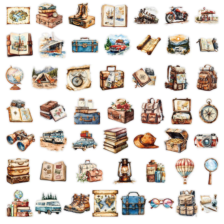 50 Stück Retro-Reise-Aufkleber im Vintage-Stil für dein Tagebuch und Scrapbook DIY-Dekoration von BulingBulingStickers Store in Multicolour - Bild 3