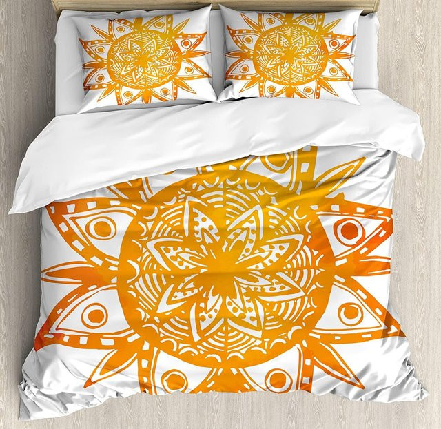 Orange Bettwäsche-Set mit antikem Vintage-Muster aus Mikrofaser-Polyester, B/T/H: 135 x 200 cm - Bild 1