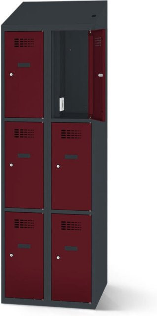 rotstahl Fächerschrank mit Ladefunktion und 6 Fächern in Bordeaux mit anthrazitgrauem Korpus, B: 60 cm, H: 200 cm - Bild 1