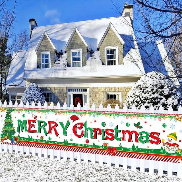 VIKAMA Weihnachtsbanner mit Weihnachtsmann und roter Schleife für Outdoor-Dekoration und Feiern - Bild 1