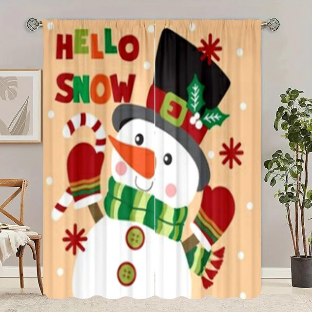 Yiran Furniture Schneemann Sichtschutzvorhang aus Polyester, 2er-Set, Rot/Mehrfarbig - Bild 1