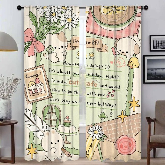2er-Set Küchenvorhänge mit Tier-Wald-Motiv aus Tüll, halbtransparent, Mehrfarbig, B: 50 cm, H: 70 cm - Bild 1