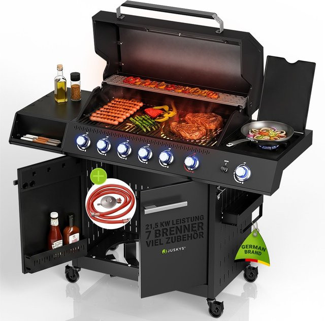JUSKYS Gasgrill Tennessee 6+1 aus Edelstahl mit Sichtfenster und Gusseisenrost - Bild 1